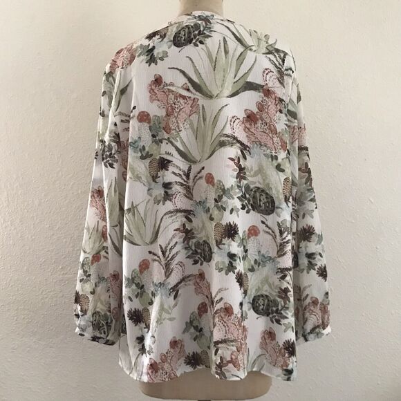 Chicos Ivory Floral Crinkled Boho Gypsy Tunic Top Long Sleeve Blouse NWOT - L - Picture 5 of 9